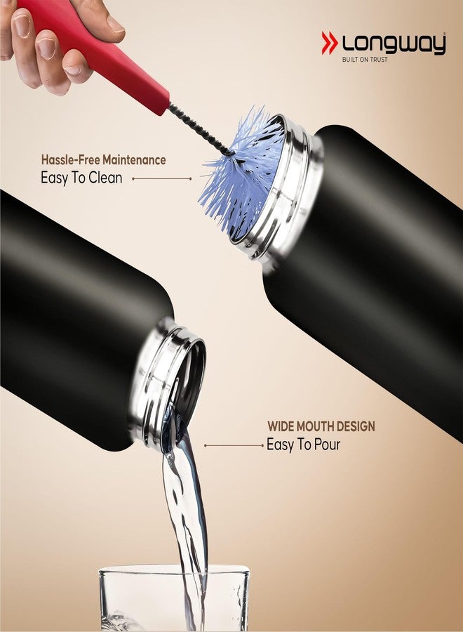 لونج واي زجاجة مياه لونغواي راش سعة 1 لتر مصنوعة من الفولاذ المقاوم للصدأ | تصميم مانع للتسرب ومقاوم للصدأ | مثالية للمدرسة والمكتب والمنزل والنادي الرياضي والسفر، ومناسبة للرجال والنساء والأطفال (1000 مل، أسود) - Image 3